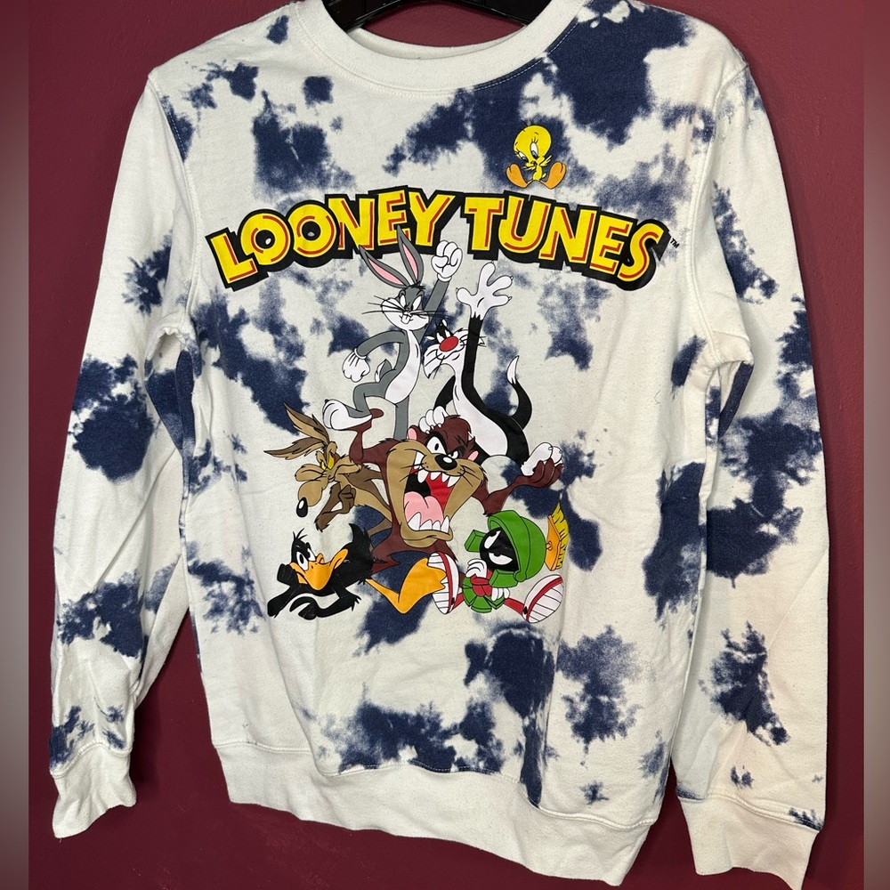 Looney Tunes crewneck sweatshirt in blue and white tie dye  - size Small